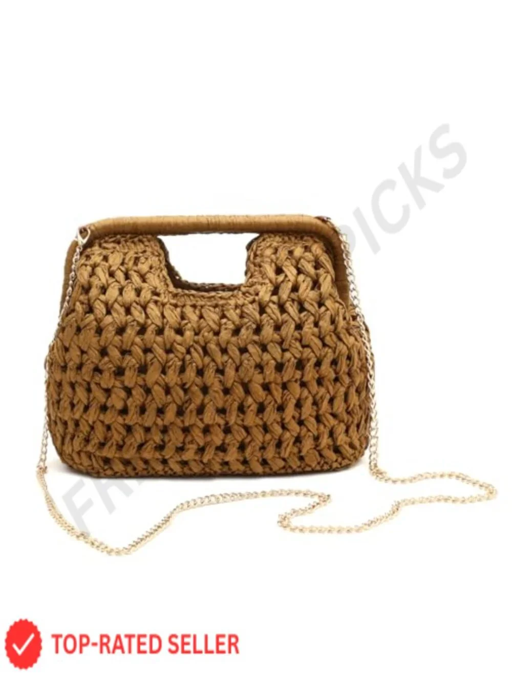 Handwoven Straw Clutch Top Handle Handbag Chain Crossbody Shoulder Bag